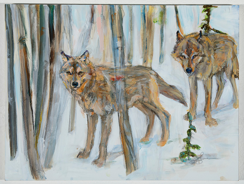 wolves in winter forest